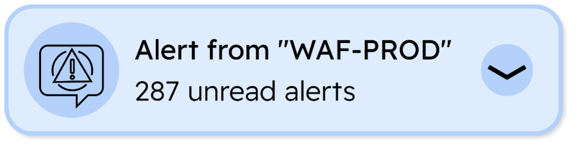 Mock-up of an alert from a WAF showing “287 unread alerts.