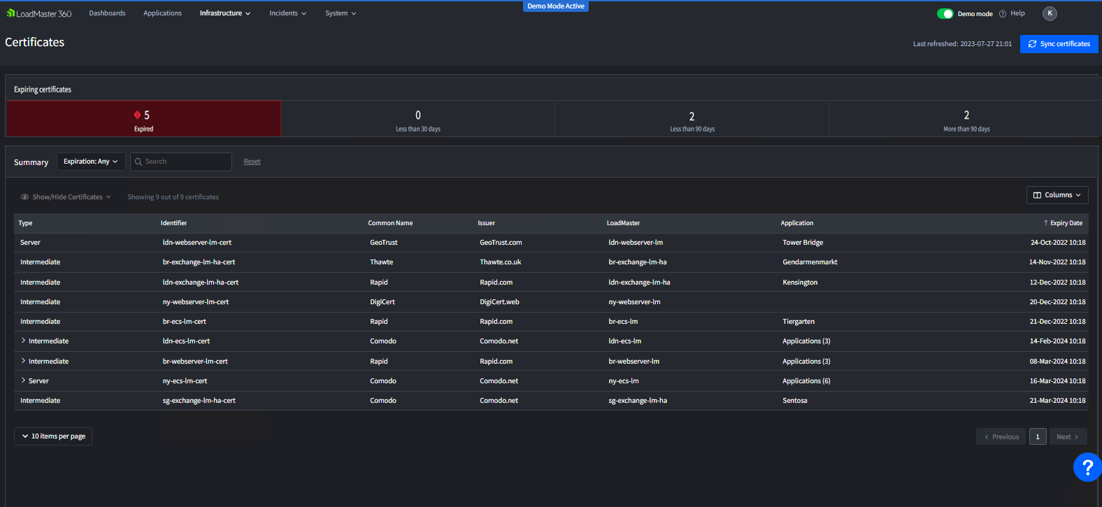 certificate list screenshot certificate list screenshot